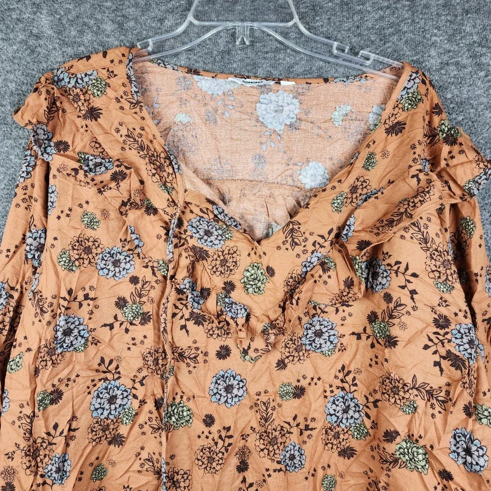 Sonoma Floral Blouse Women 4X Rust Orange Boho Ruffle V-Neck Long Sleeve NWT